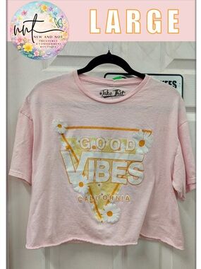 Take That Good Vibes California Daisy Cropped Graphic Tee Pink Large